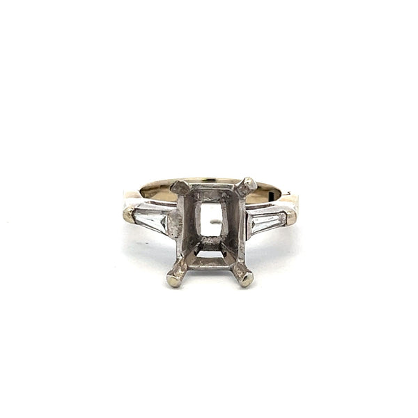 0.25 Carat Tapered Baguette Shape Diamond 14 Karat White Gold Semi Mount Ring