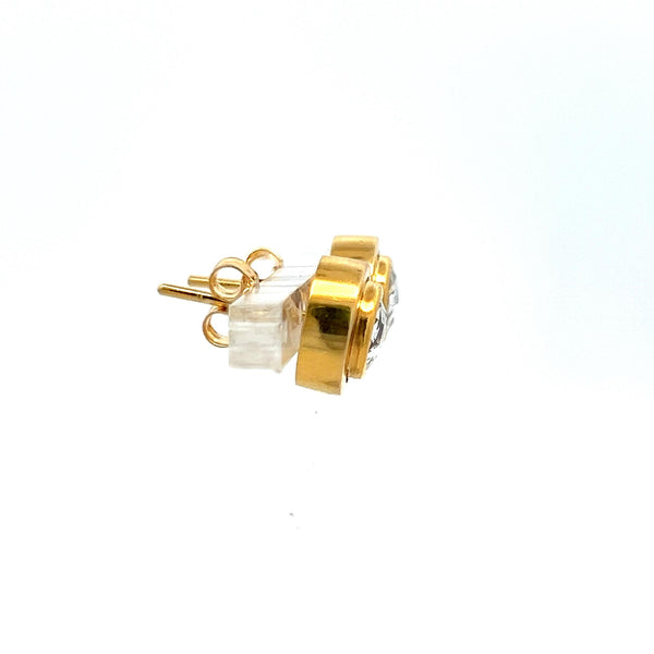 2.00 Carat Rose Cut I SI Diamond 18 Karat Yellow Gold Stud Earrings