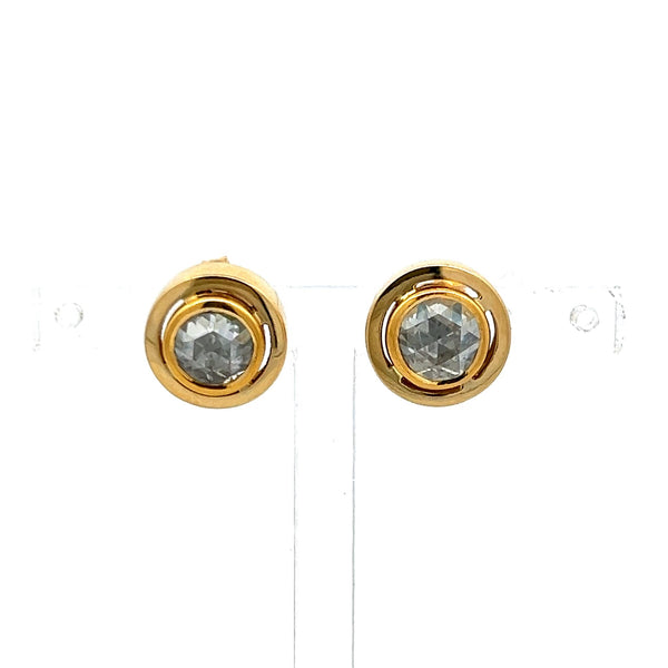 2.00 Carat Rose Cut I SI Diamond 18 Karat Yellow Gold Stud Earrings
