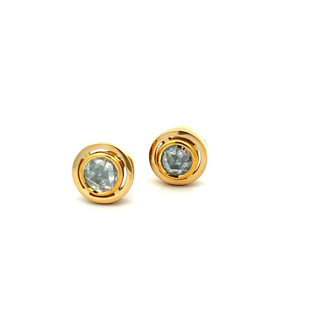 2.00 Carat Rose Cut I SI Diamond 18 Karat Yellow Gold Stud Earrings