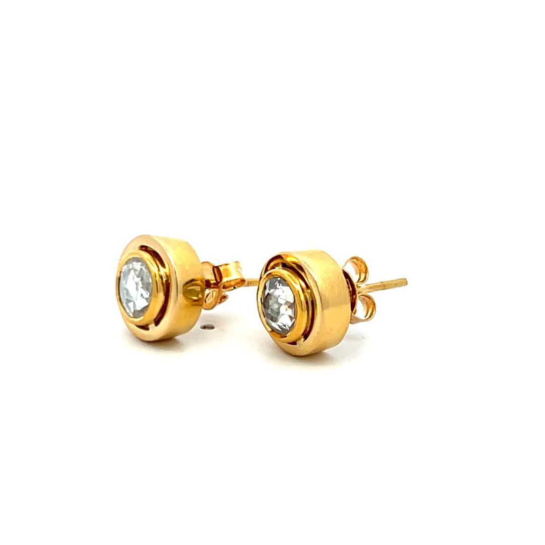 2.00 Carat Rose Cut I SI Diamond 18 Karat Yellow Gold Stud Earrings