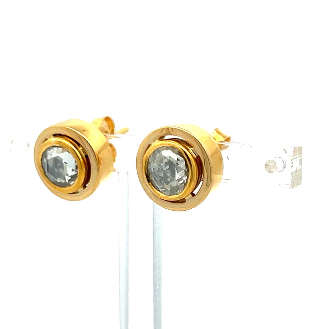 2.00 Carat Rose Cut I SI Diamond 18 Karat Yellow Gold Stud Earrings
