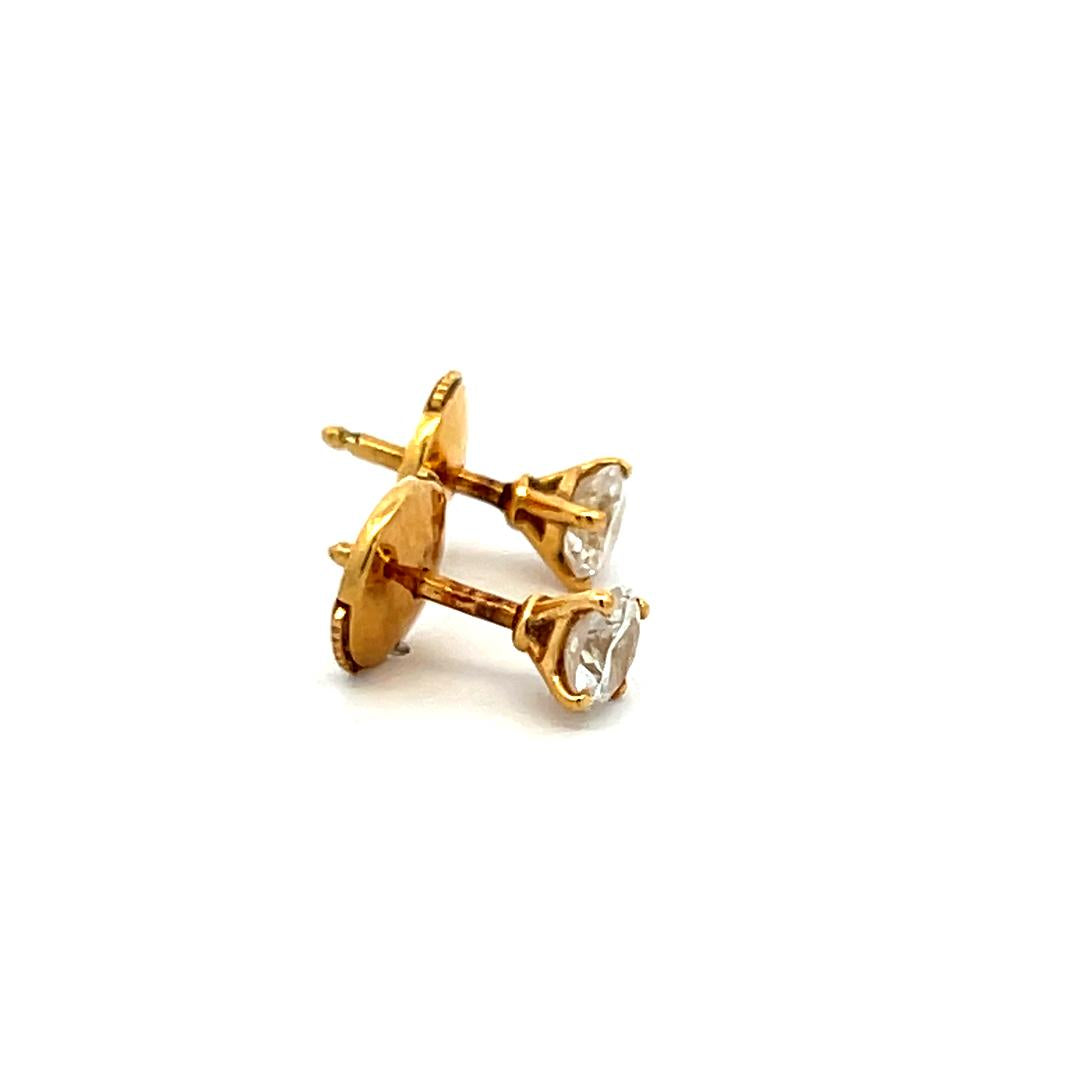 0.70 Carat Round Brilliant H VS Diamond 18 Karat Yellow Gold Stud Earrings