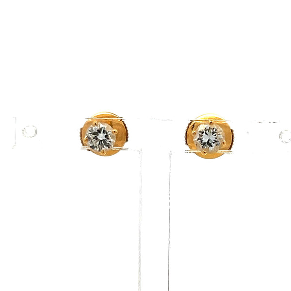0.70 Carat Round Brilliant H VS Diamond 18 Karat Yellow Gold Stud Earrings