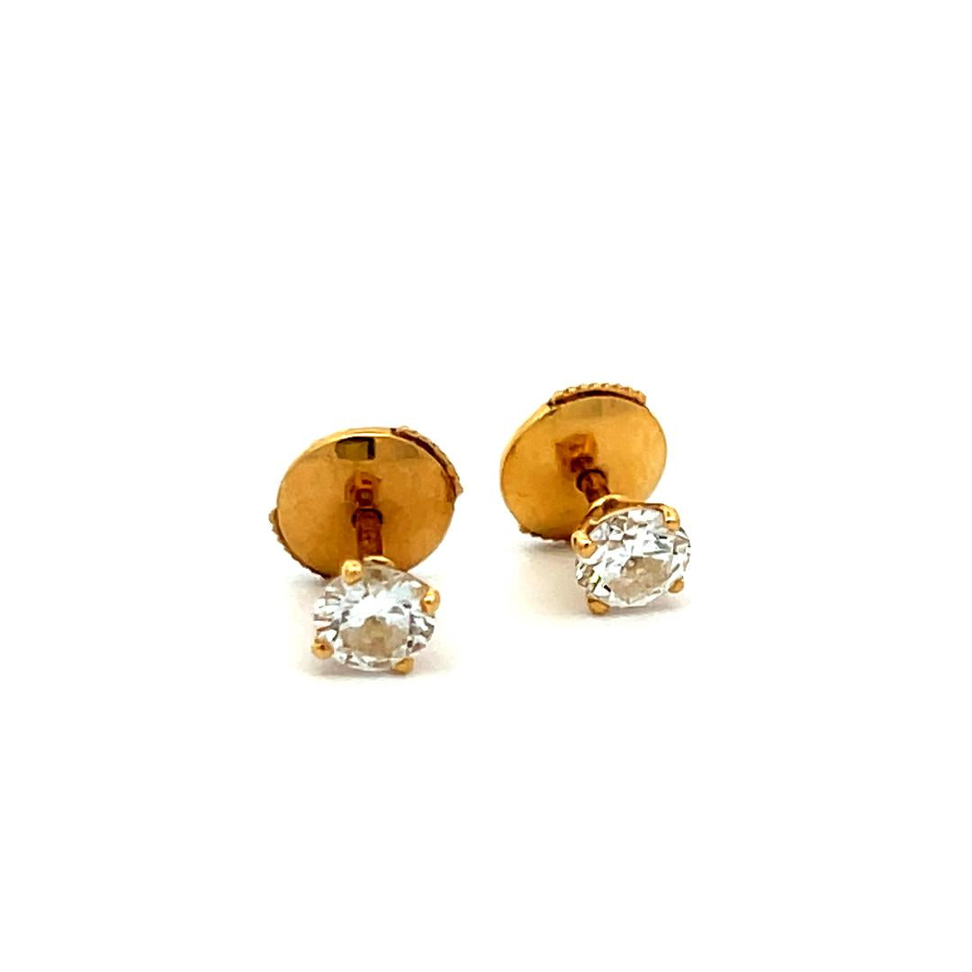 0.70 Carat Round Brilliant H VS Diamond 18 Karat Yellow Gold Stud Earrings