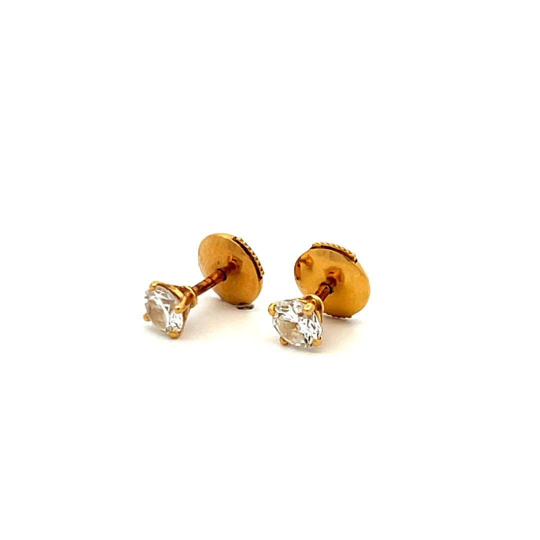 0.70 Carat Round Brilliant H VS Diamond 18 Karat Yellow Gold Stud Earrings