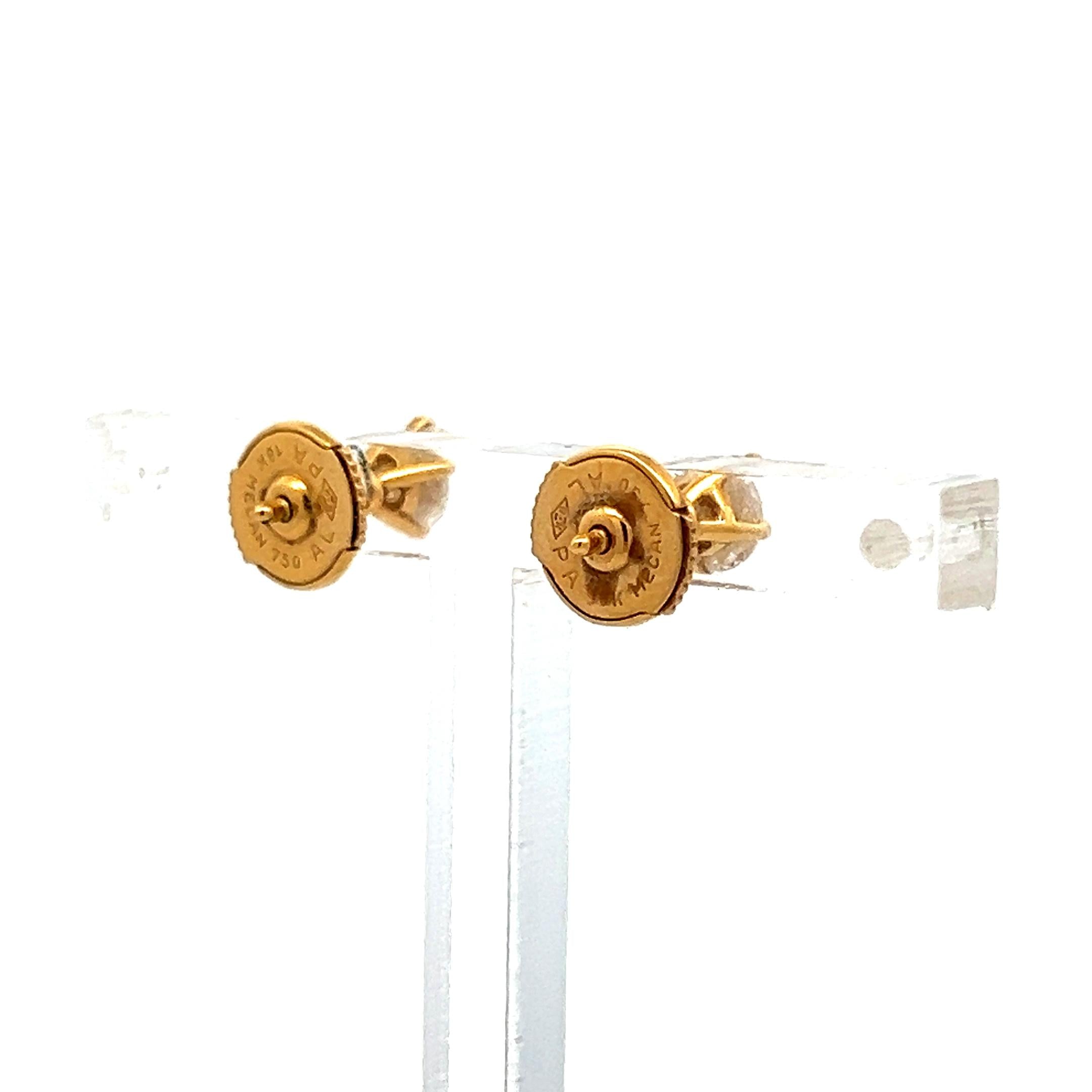 0.70 Carat Round Brilliant H VS Diamond 18 Karat Yellow Gold Stud Earrings