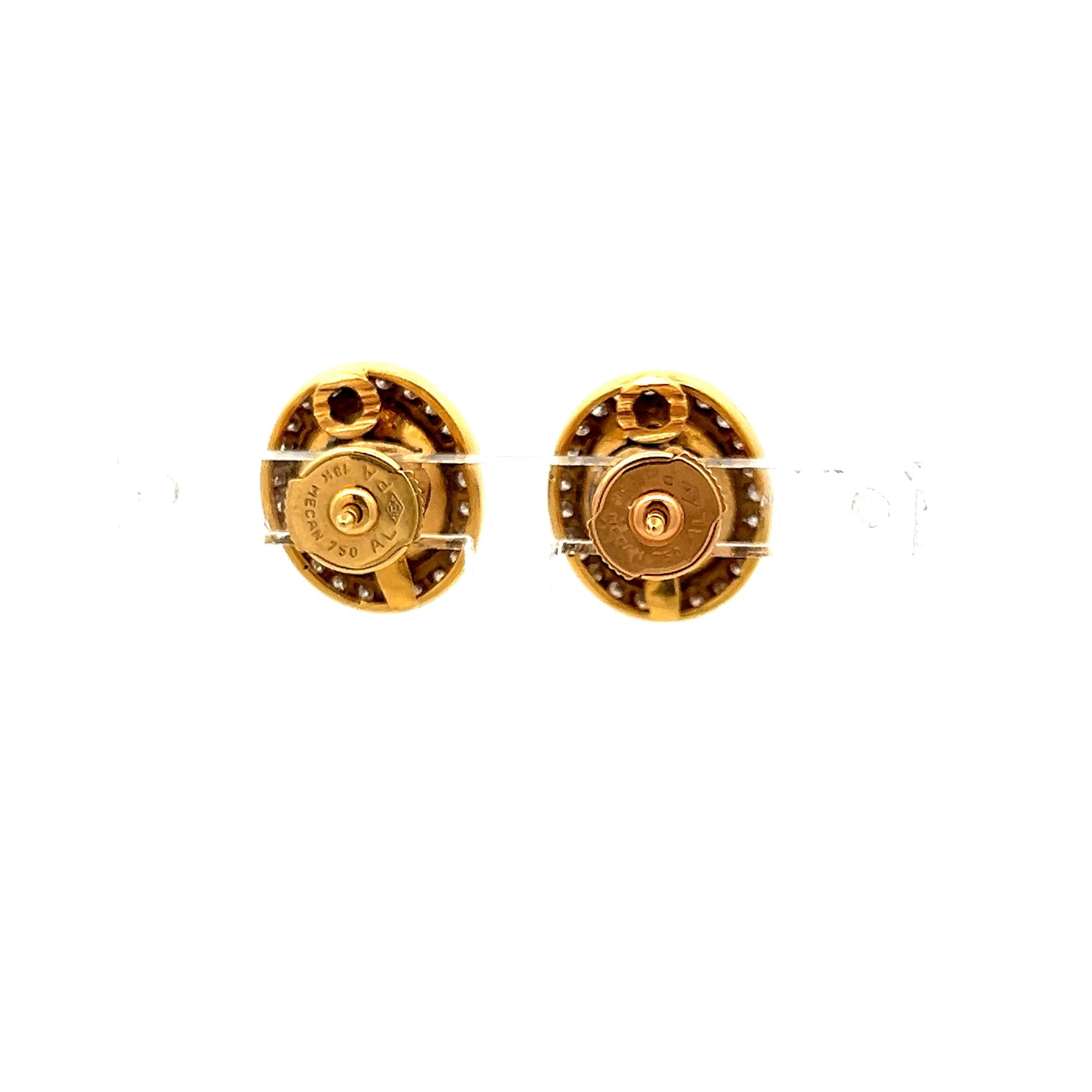 9.5-8.5MM Emerald 0.78 Carat Round Diamond 18 Karat Yellow Gold Stud Earrings