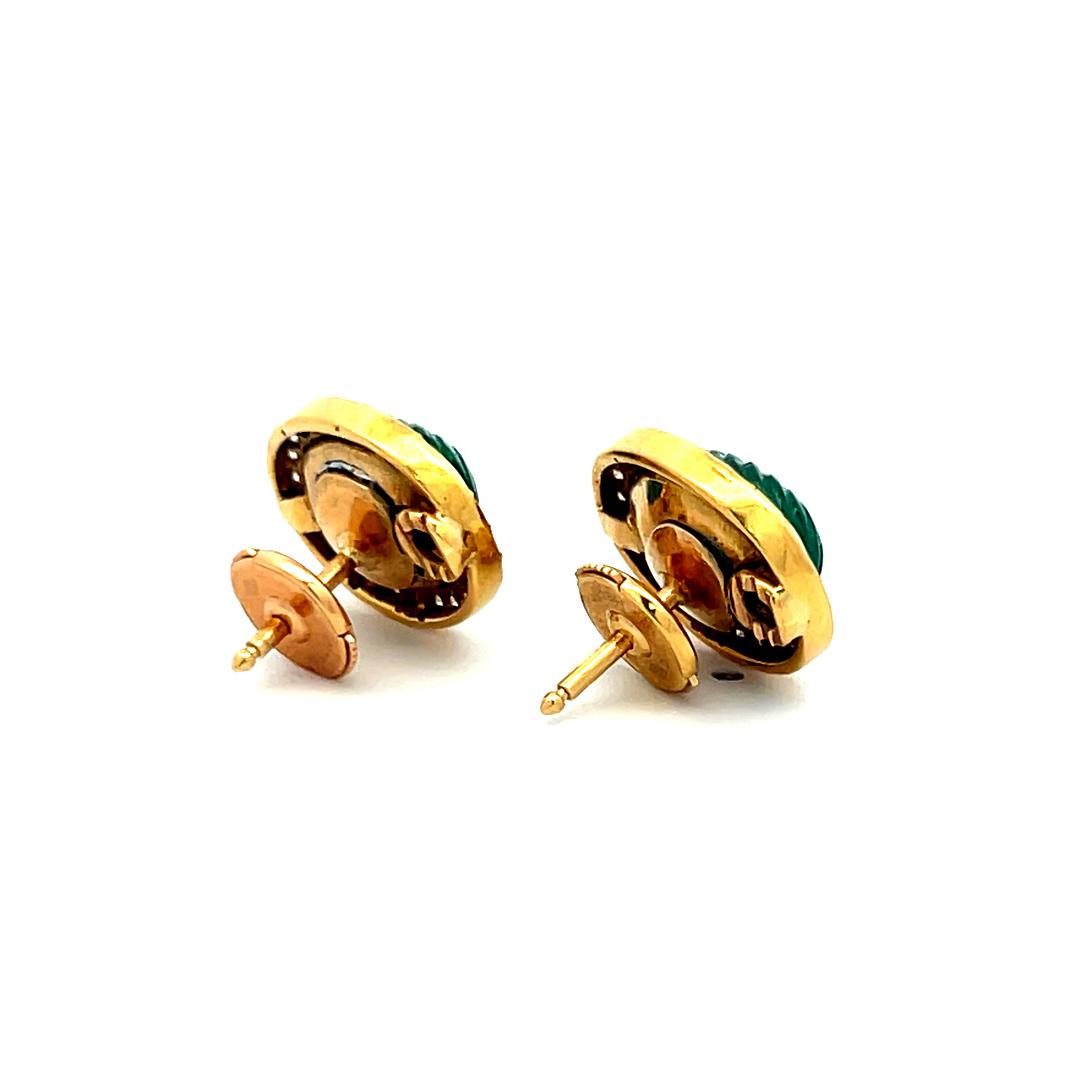 9.5-8.5MM Emerald 0.78 Carat Round Diamond 18 Karat Yellow Gold Stud Earrings