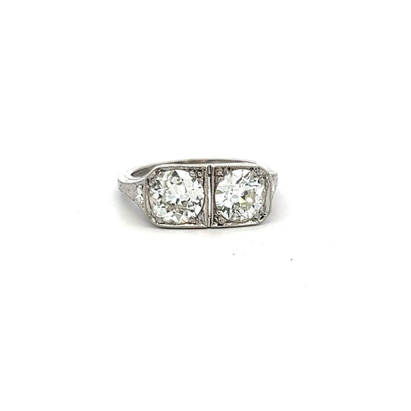 2.02 Carat Old European Cut H-J SI2-I1 Diamond Platinum Two-Stone Ring