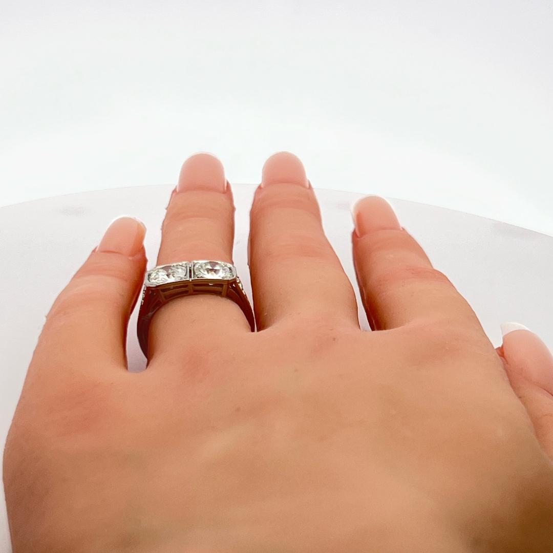2.02 Carat Old European Cut H-J SI2-I1 Diamond Platinum Two-Stone Ring