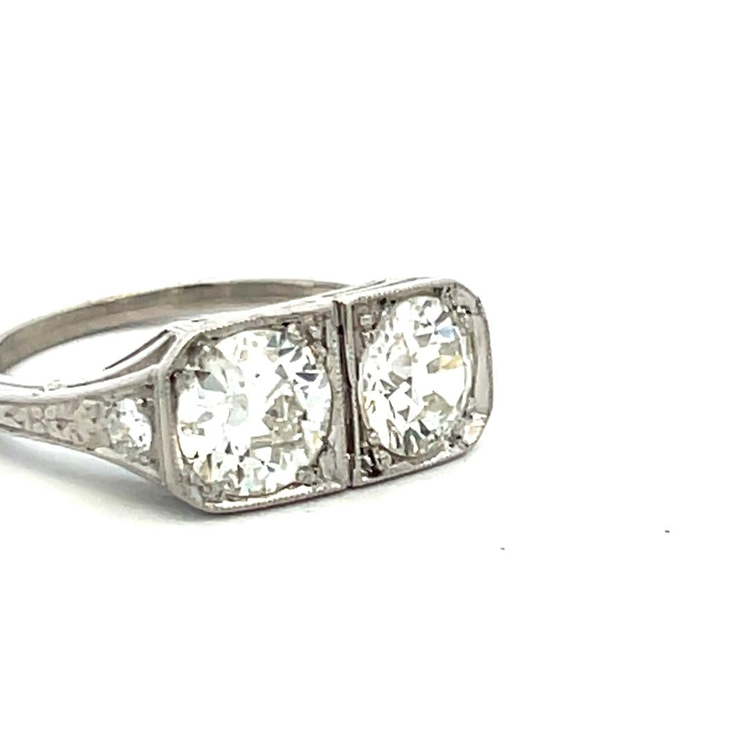 2.02 Carat Old European Cut H-J SI2-I1 Diamond Platinum Two-Stone Ring