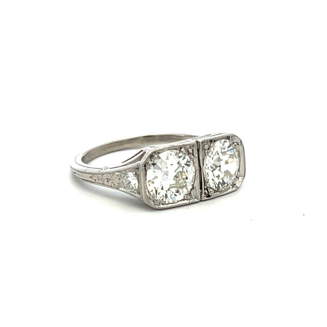 2.02 Carat Old European Cut H-J SI2-I1 Diamond Platinum Two-Stone Ring