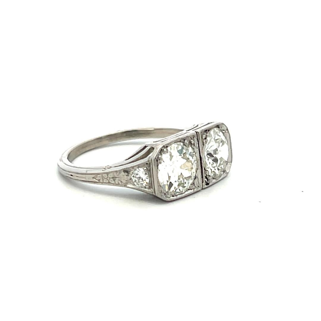 2.02 Carat Old European Cut H-J SI2-I1 Diamond Platinum Two-Stone Ring