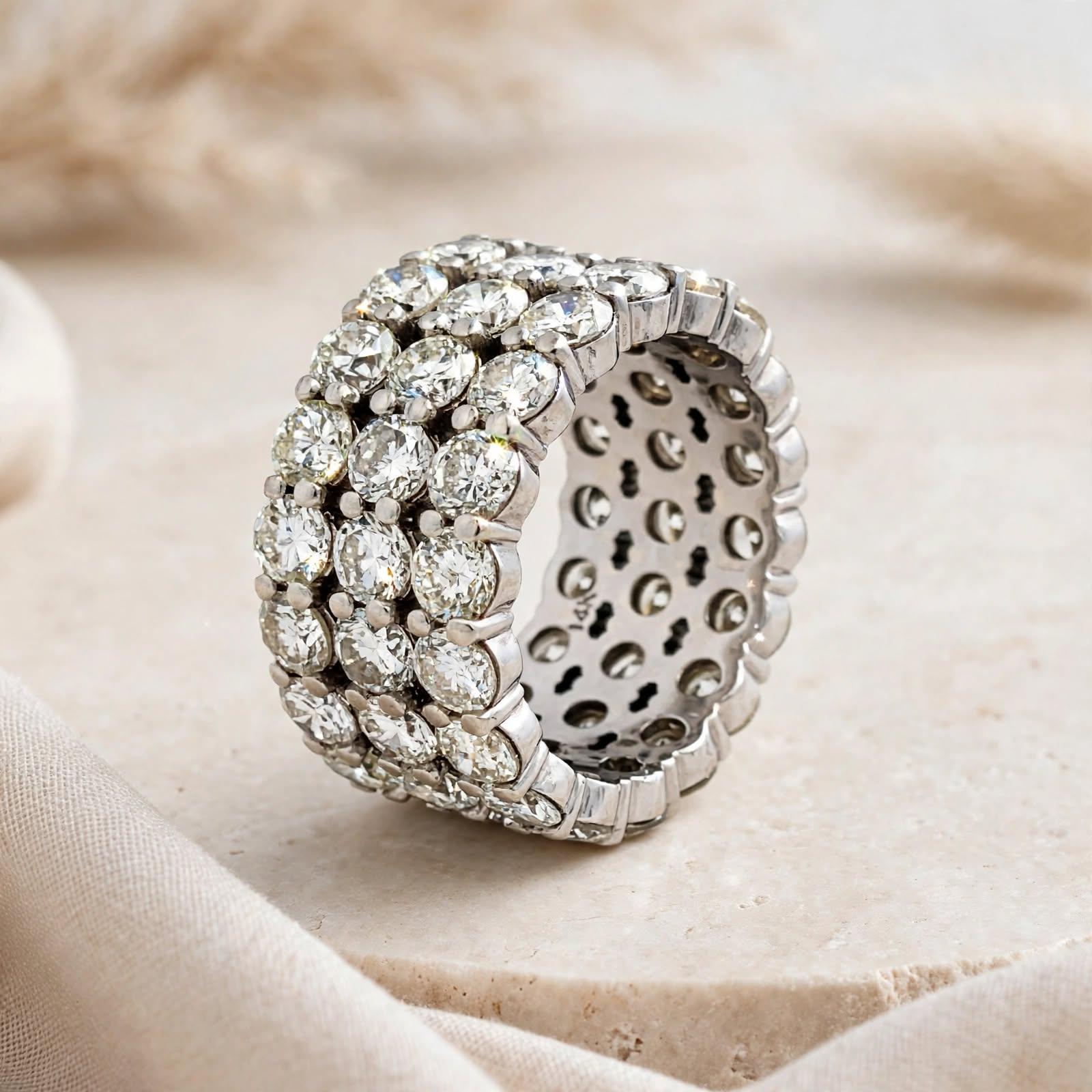 Vintage Platinum Band Ring with 10 Carat Round I SI Diamonds Size 8
