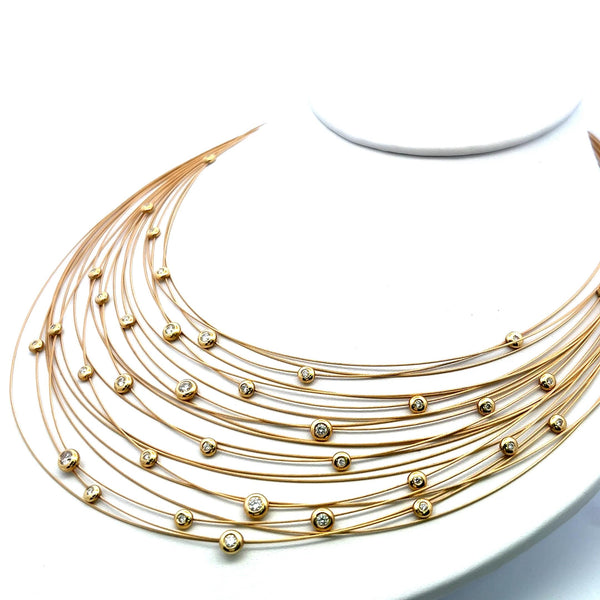 1.00 Carat Round Brilliant H VS Diamond 18 Karat Yellow Gold Strand Necklace