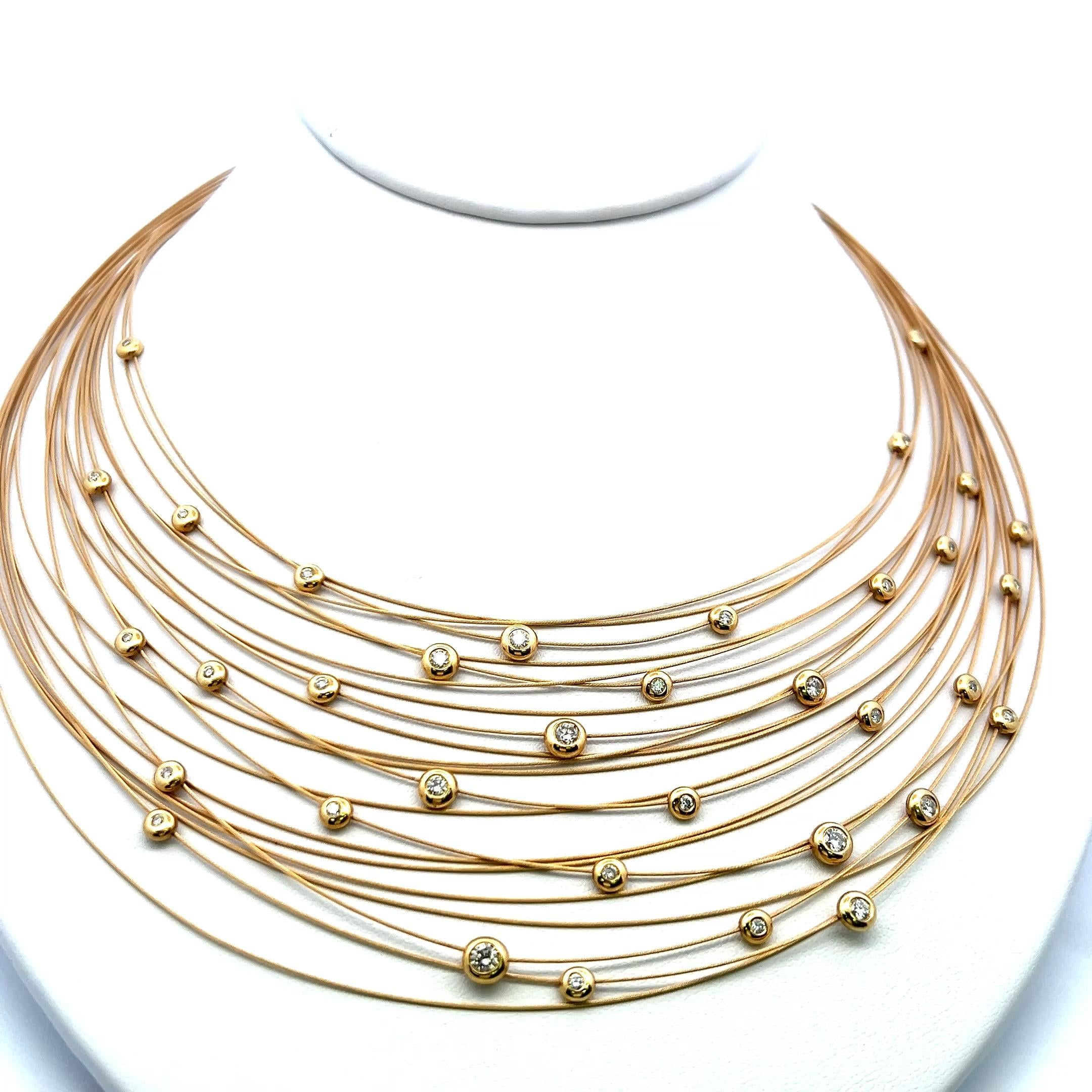 1.00 Carat Round Brilliant H VS Diamond 18 Karat Yellow Gold Strand Necklace