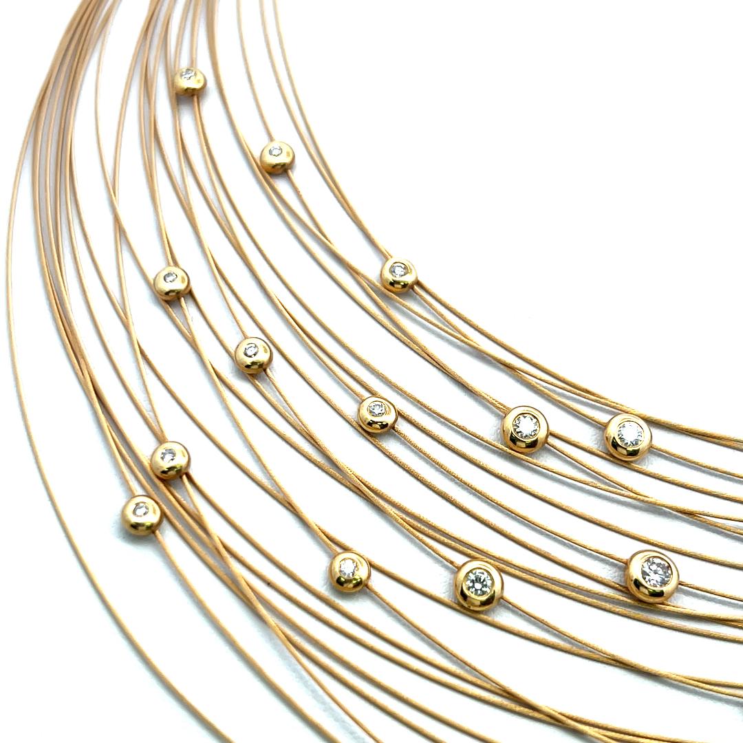 1.00 Carat Round Brilliant H VS Diamond 18 Karat Yellow Gold Strand Necklace