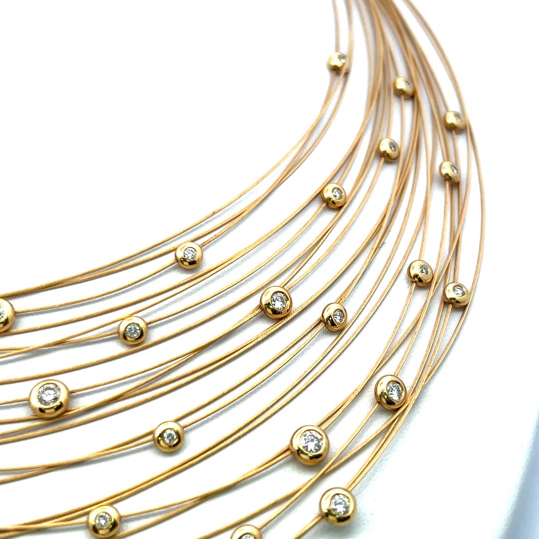 1.00 Carat Round Brilliant H VS Diamond 18 Karat Yellow Gold Strand Necklace