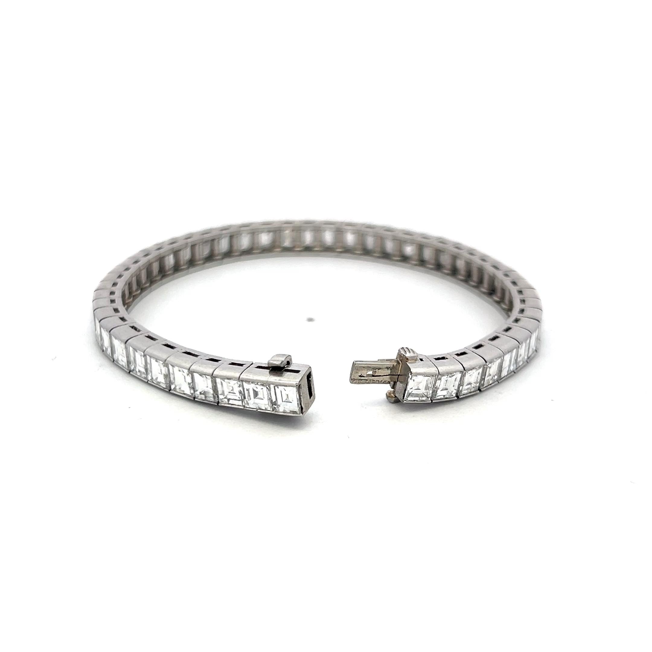 Tiffany & Co Platinum Tennis Bracelet with 20 Carat Emerald Cut E-VS1 Diamond