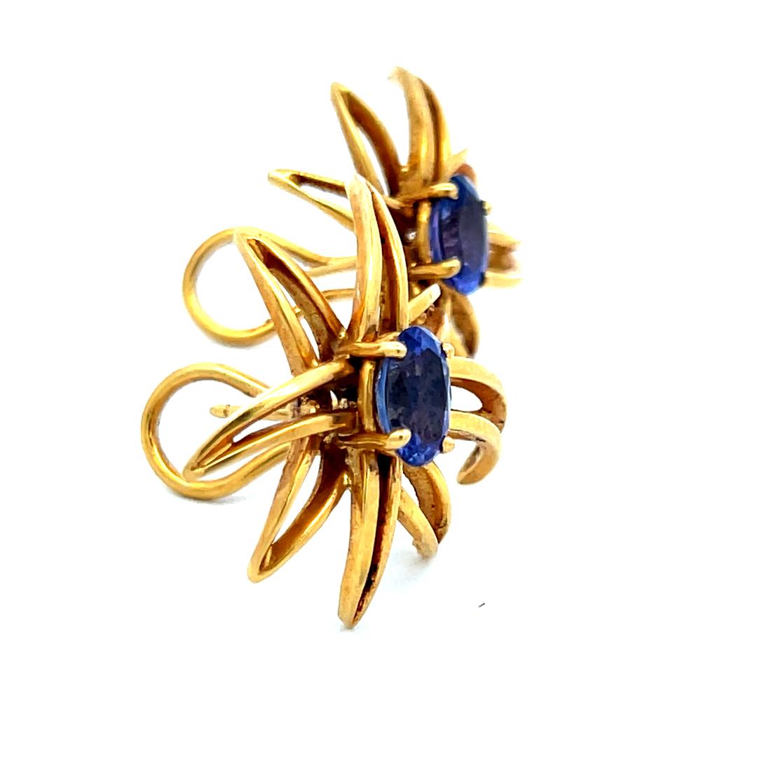Tiffany & Co 2.00 Carat Oval Sapphire 18 Karat Yellow Gold Clip On Earrings