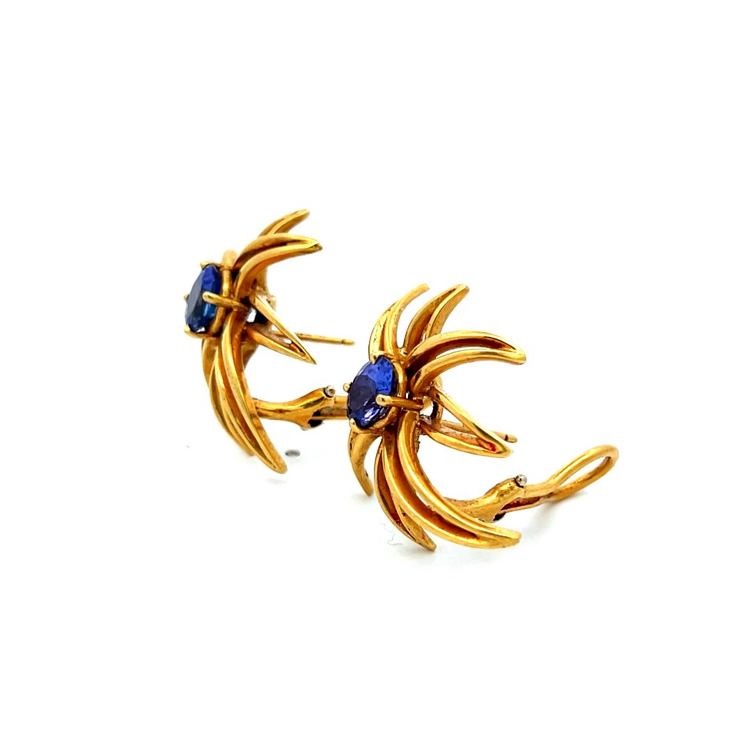 Tiffany & Co 2.00 Carat Oval Sapphire 18 Karat Yellow Gold Clip On Earrings