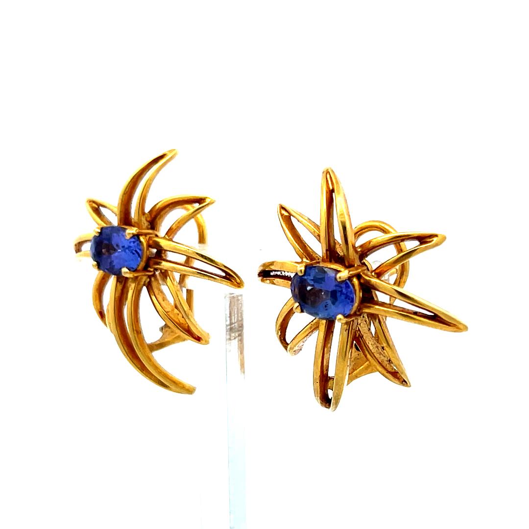 Tiffany & Co 2.00 Carat Oval Sapphire 18 Karat Yellow Gold Clip On Earrings