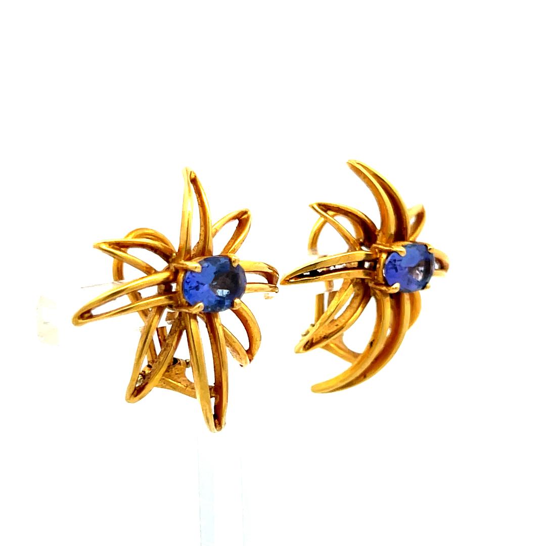 Tiffany & Co 2.00 Carat Oval Sapphire 18 Karat Yellow Gold Clip On Earrings