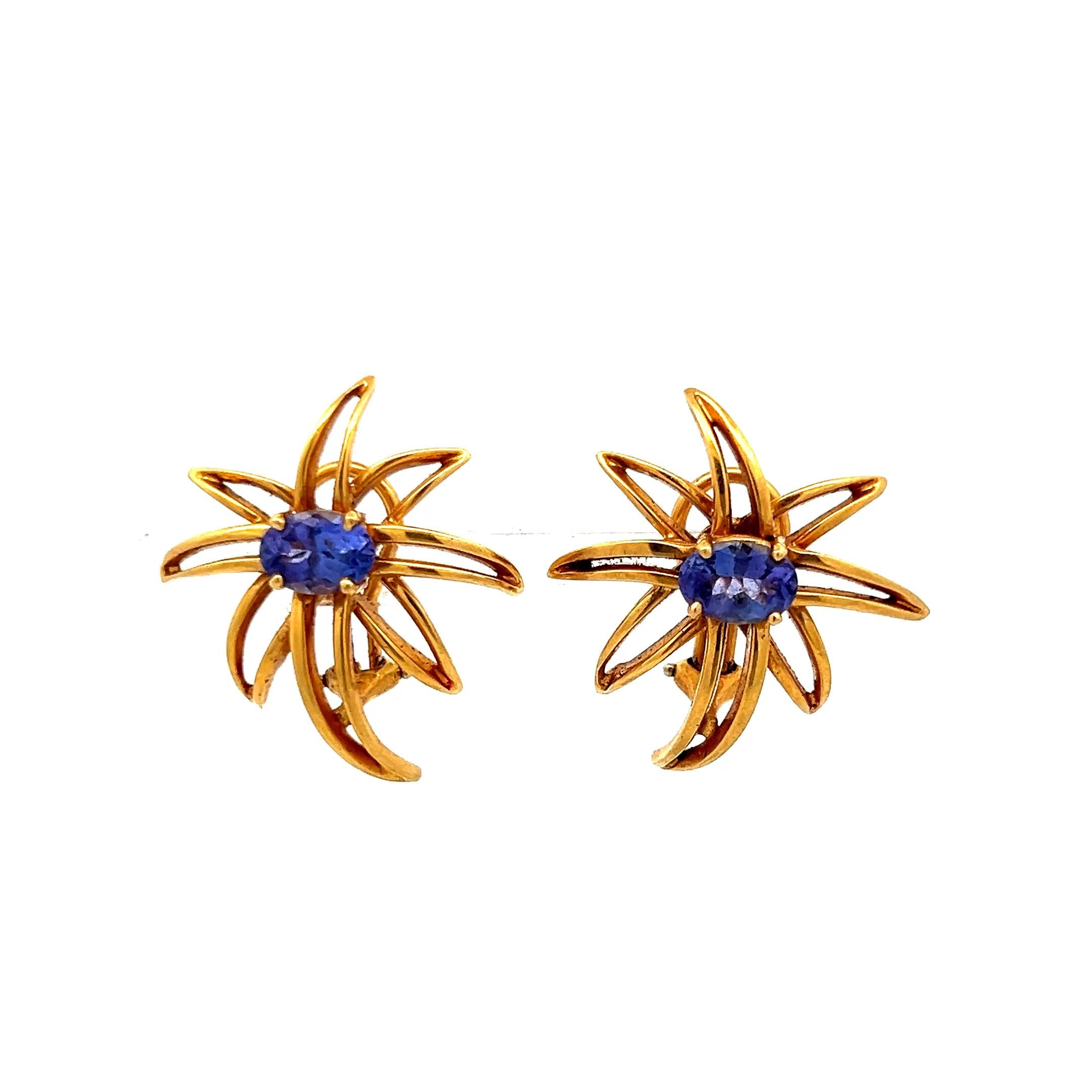 Tiffany & Co 2.00 Carat Oval Sapphire 18 Karat Yellow Gold Clip On Earrings