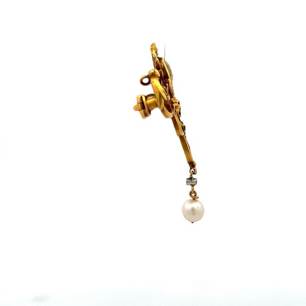 1.00 Carat Citrine 5.8MM Pearl 0.01 Carat Diamond 18K Yellow Gold Pin Brooch