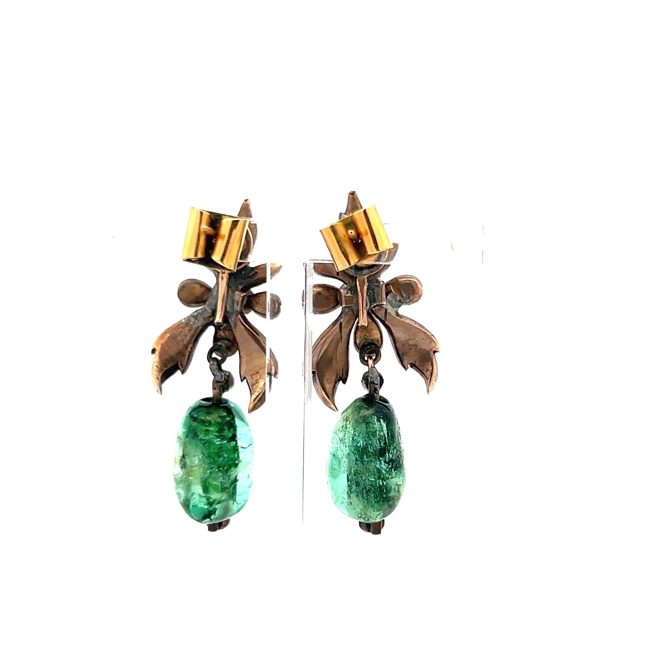 0.80 Carat Rose Cut J SI Diamond 18 Karat Yellow Gold Drop Earrings