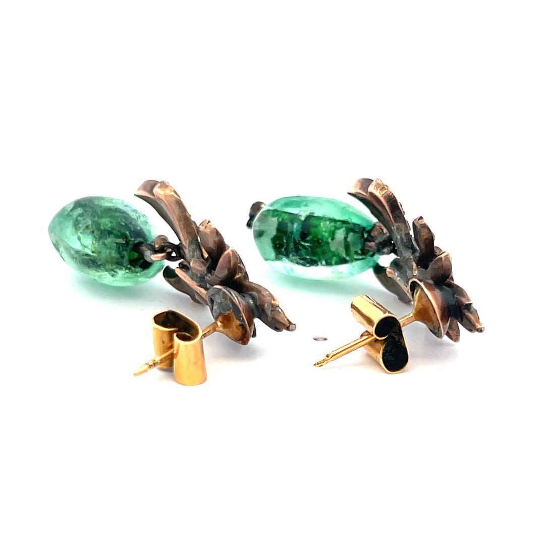 0.80 Carat Rose Cut J SI Diamond 18 Karat Yellow Gold Drop Earrings