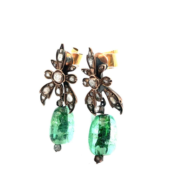 0.80 Carat Rose Cut J SI Diamond 18 Karat Yellow Gold Drop Earrings