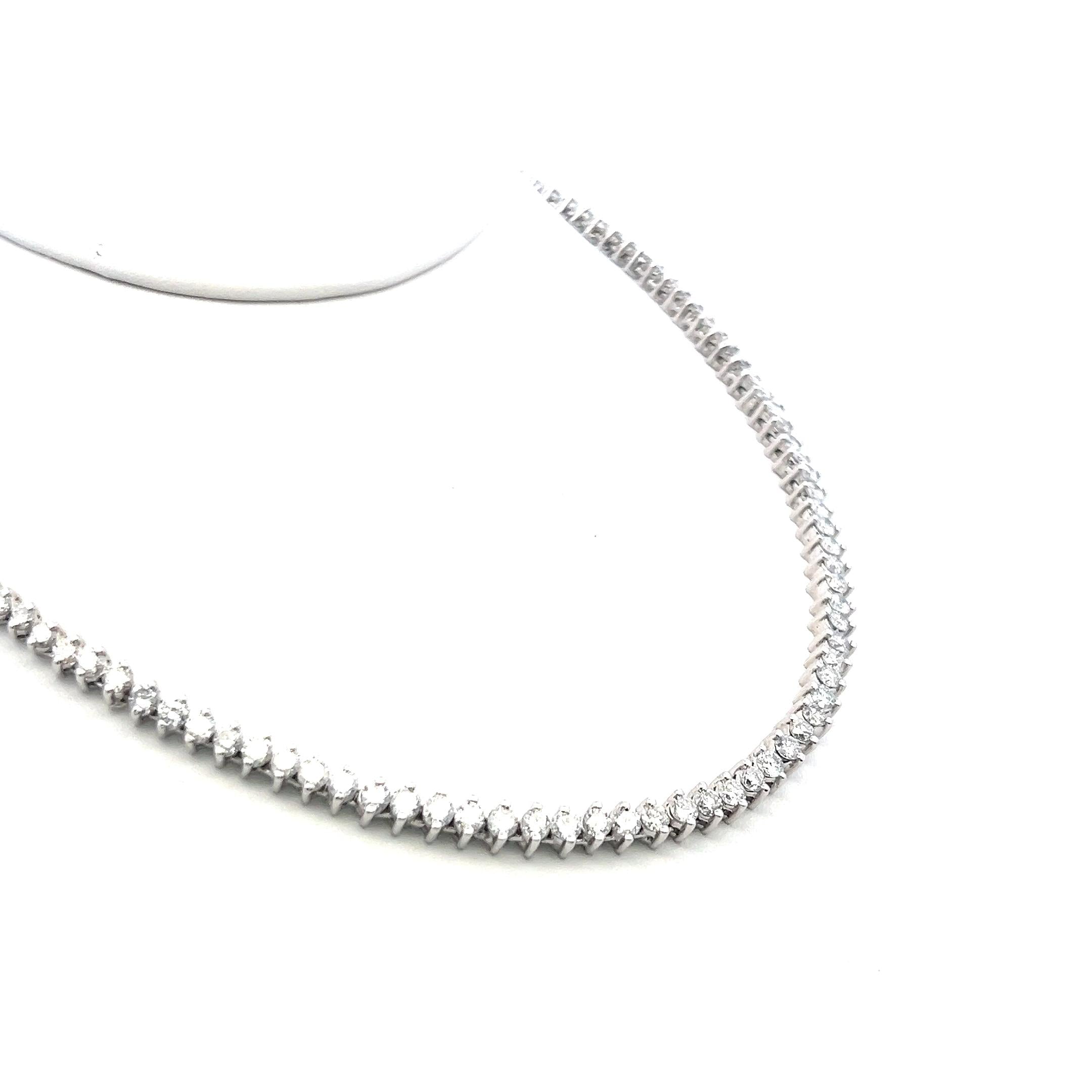 10.00 Carat Round Brilliant G VS Diamond 18 Karat White Gold Riviera Necklace