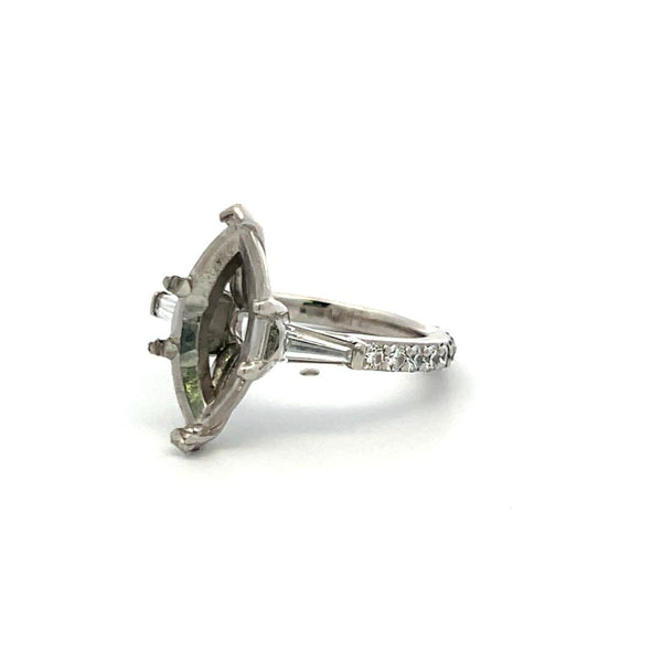 1.25 Carat Round Brilliant and Tapered Baguette Diamond Platinum Semi Mount Ring