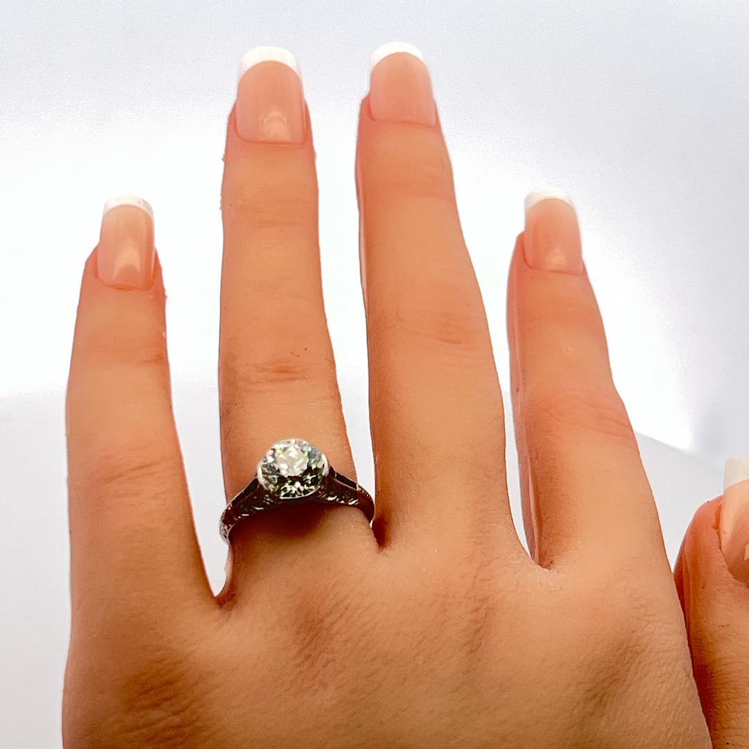 2.09 Carat Old European Cut M SI1 Diamond Platinum Art Deco Ring