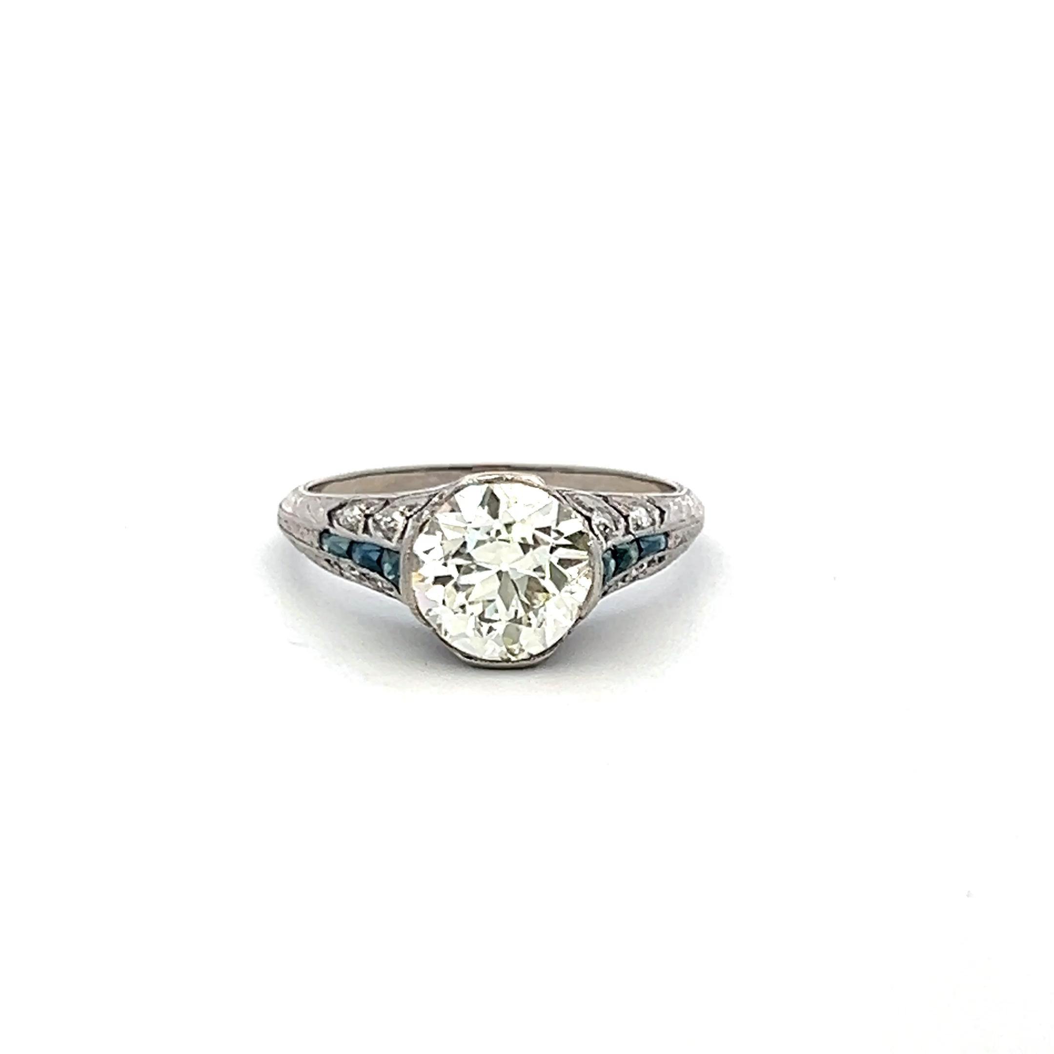 2.09 Carat Old European Cut M SI1 Diamond Platinum Art Deco Ring