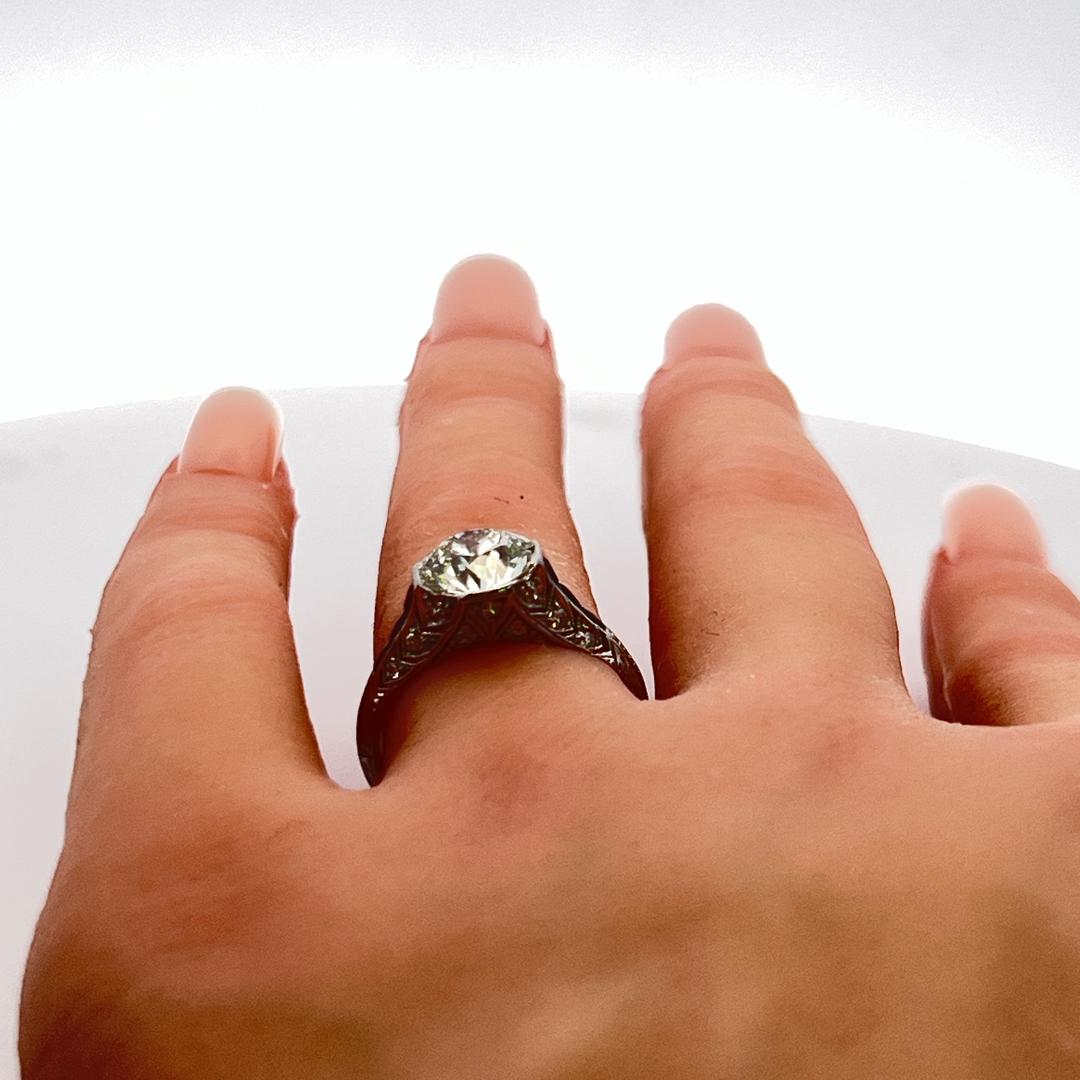 2.09 Carat Old European Cut M SI1 Diamond Platinum Art Deco Ring