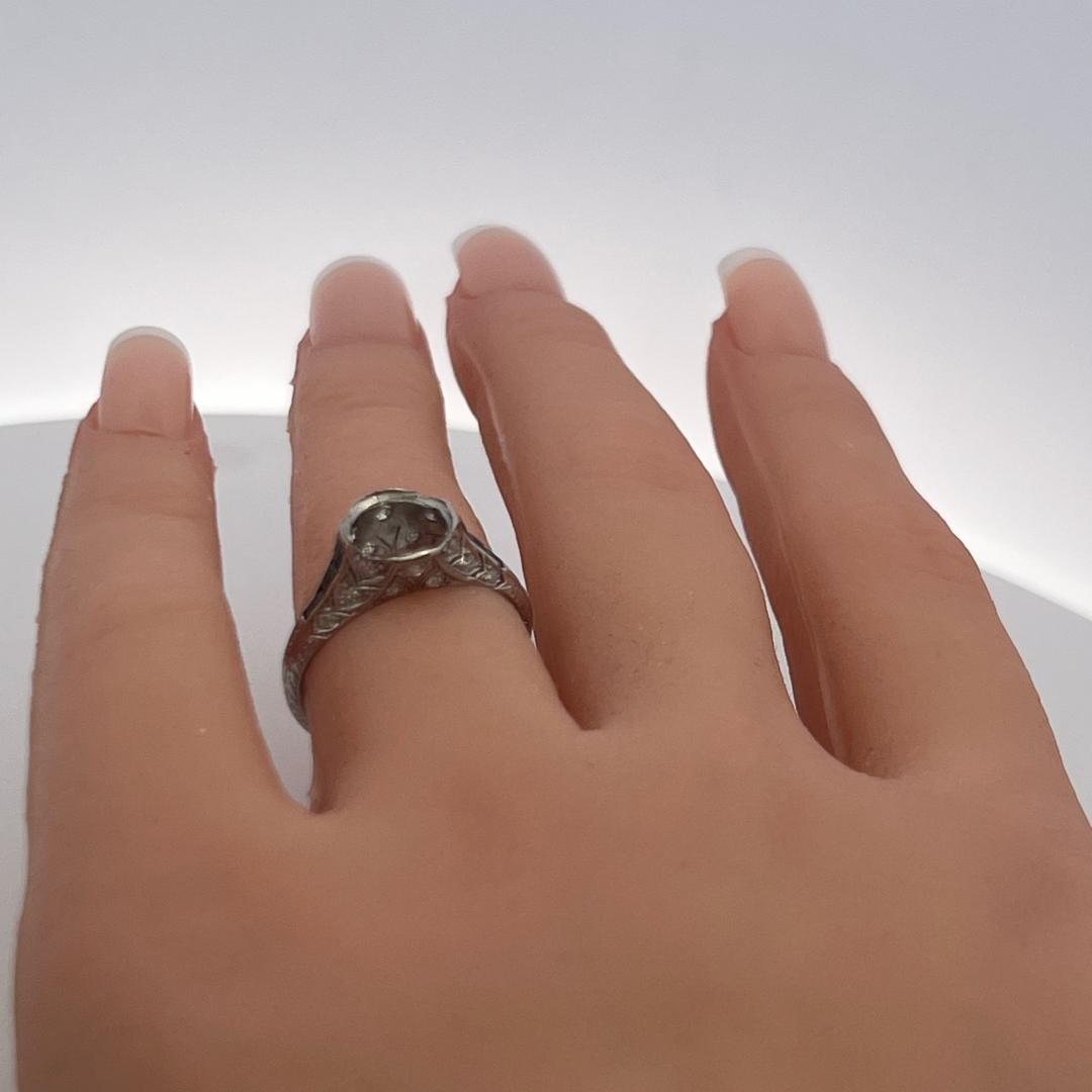 Vintage Platinum Sapphire & Old European Cut Diamond Semi Mount Ring