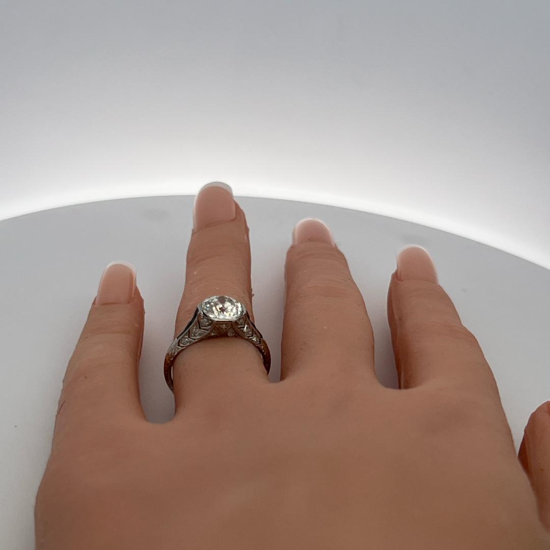 Vintage Platinum Engagement Ring 2.1ct Old European Diamonds and Sapphire GIA