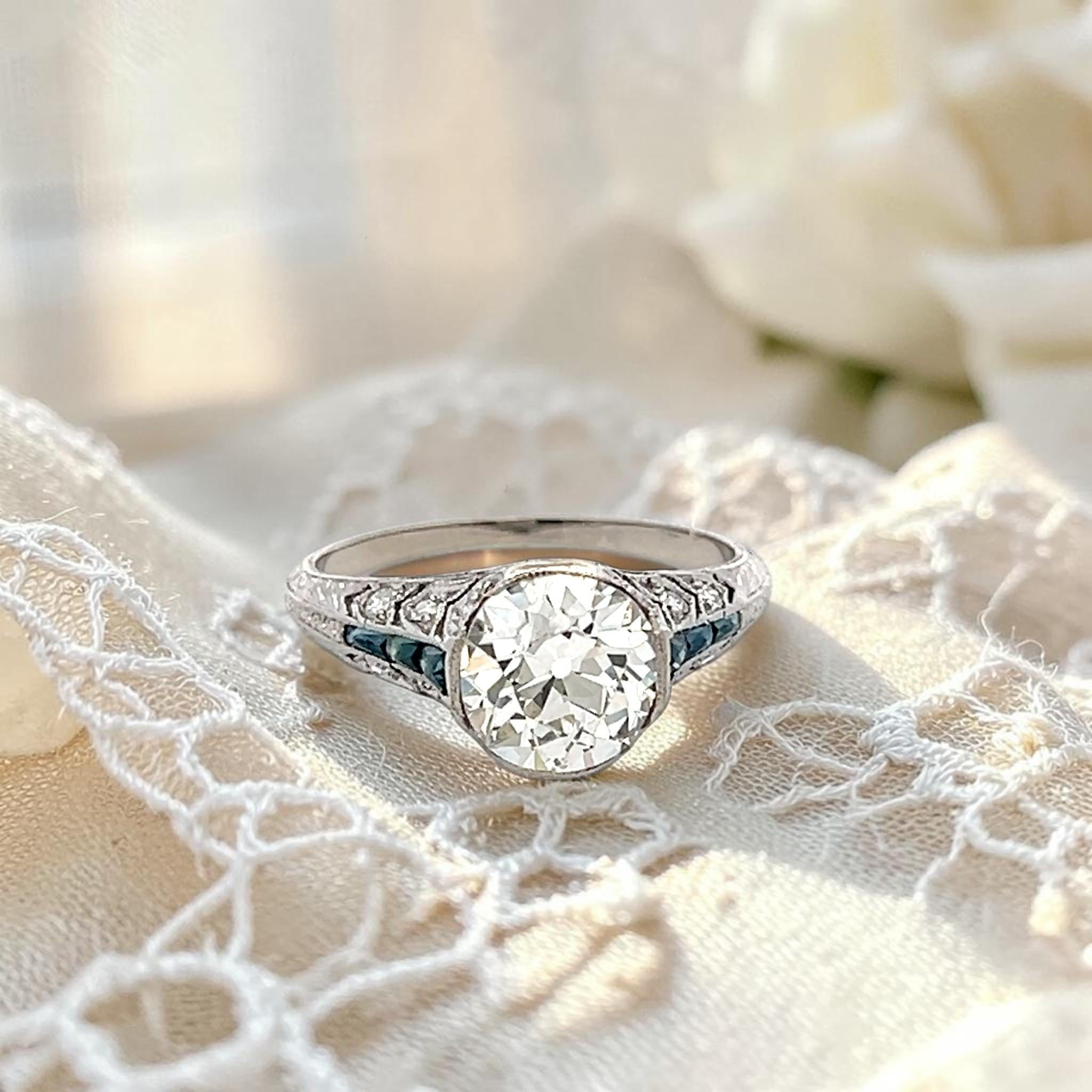 Vintage Platinum Engagement Ring 2.1ct Old European Diamonds and Sapphire GIA