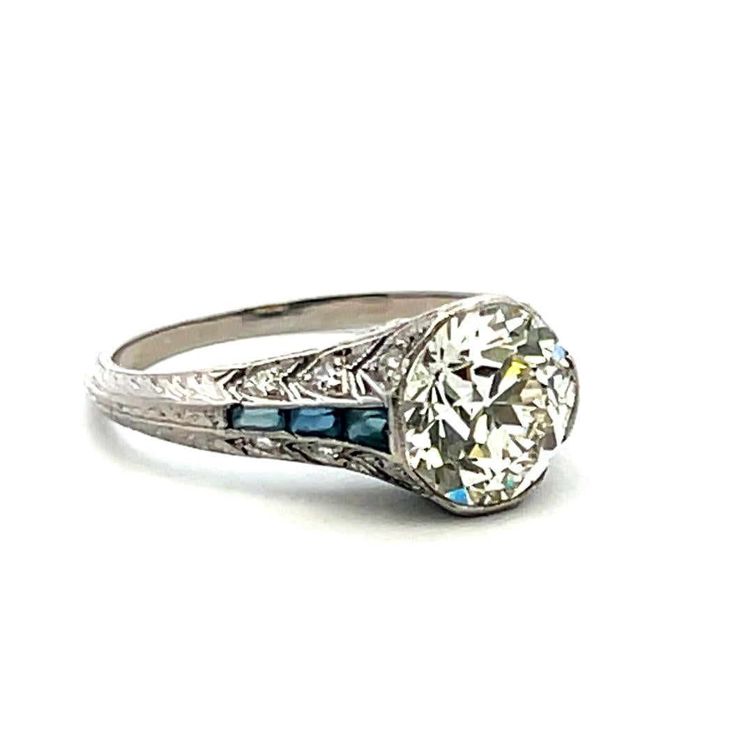 2.09 Carat Old European Cut M SI1 Diamond Platinum Art Deco Ring