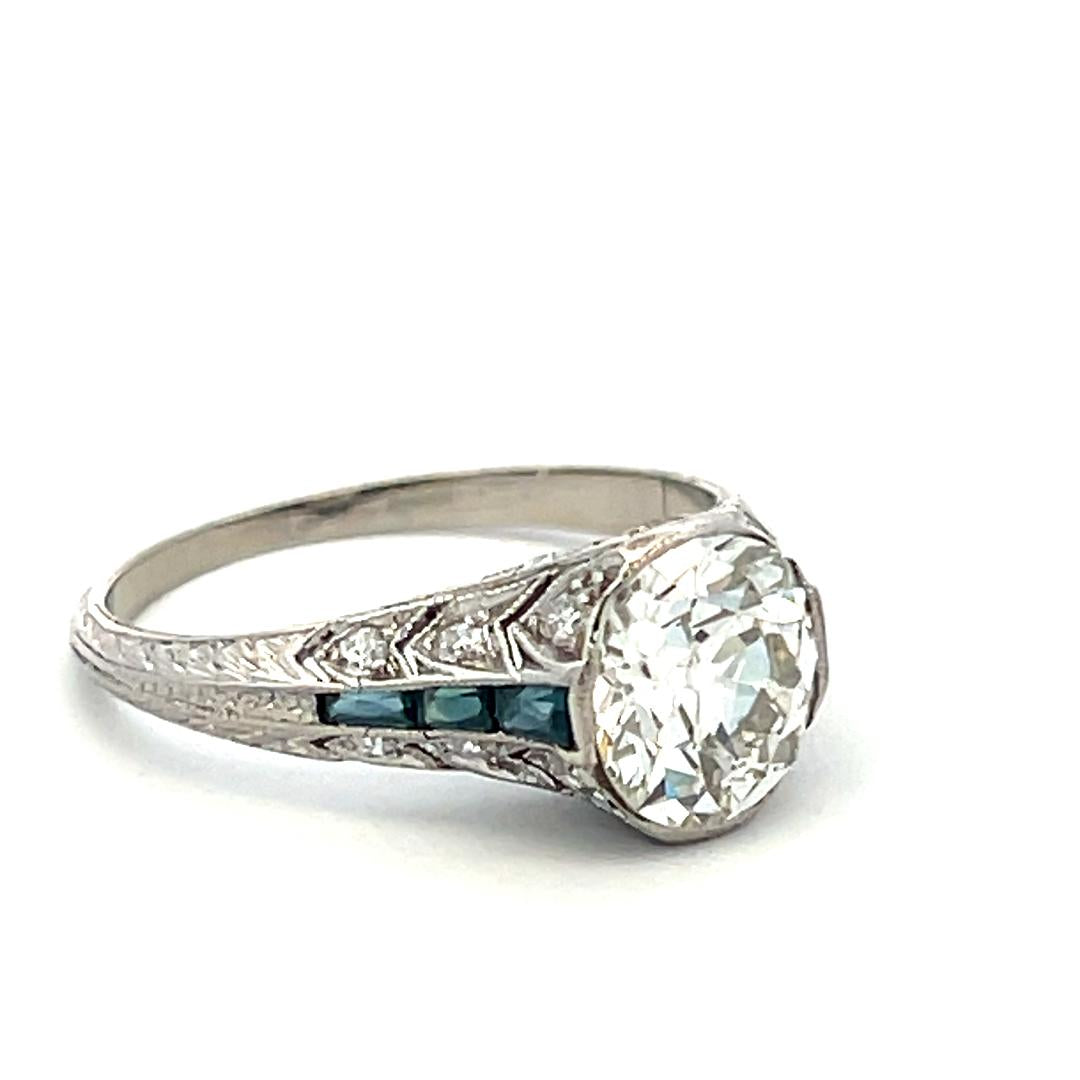 Vintage Platinum Engagement Ring 2.1ct Old European Diamonds and Sapphire GIA