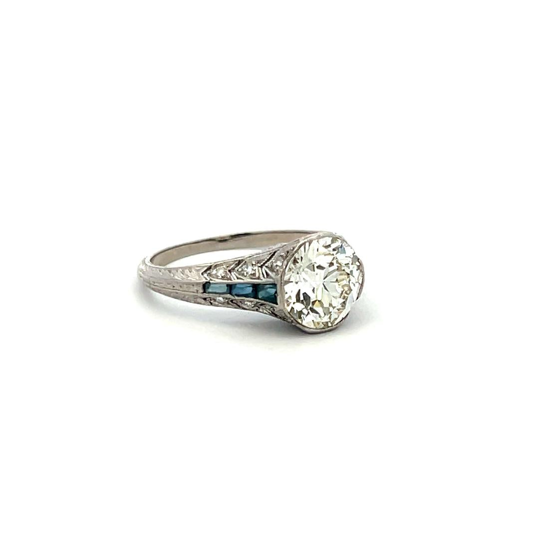 2.09 Carat Old European Cut M SI1 Diamond Platinum Art Deco Ring