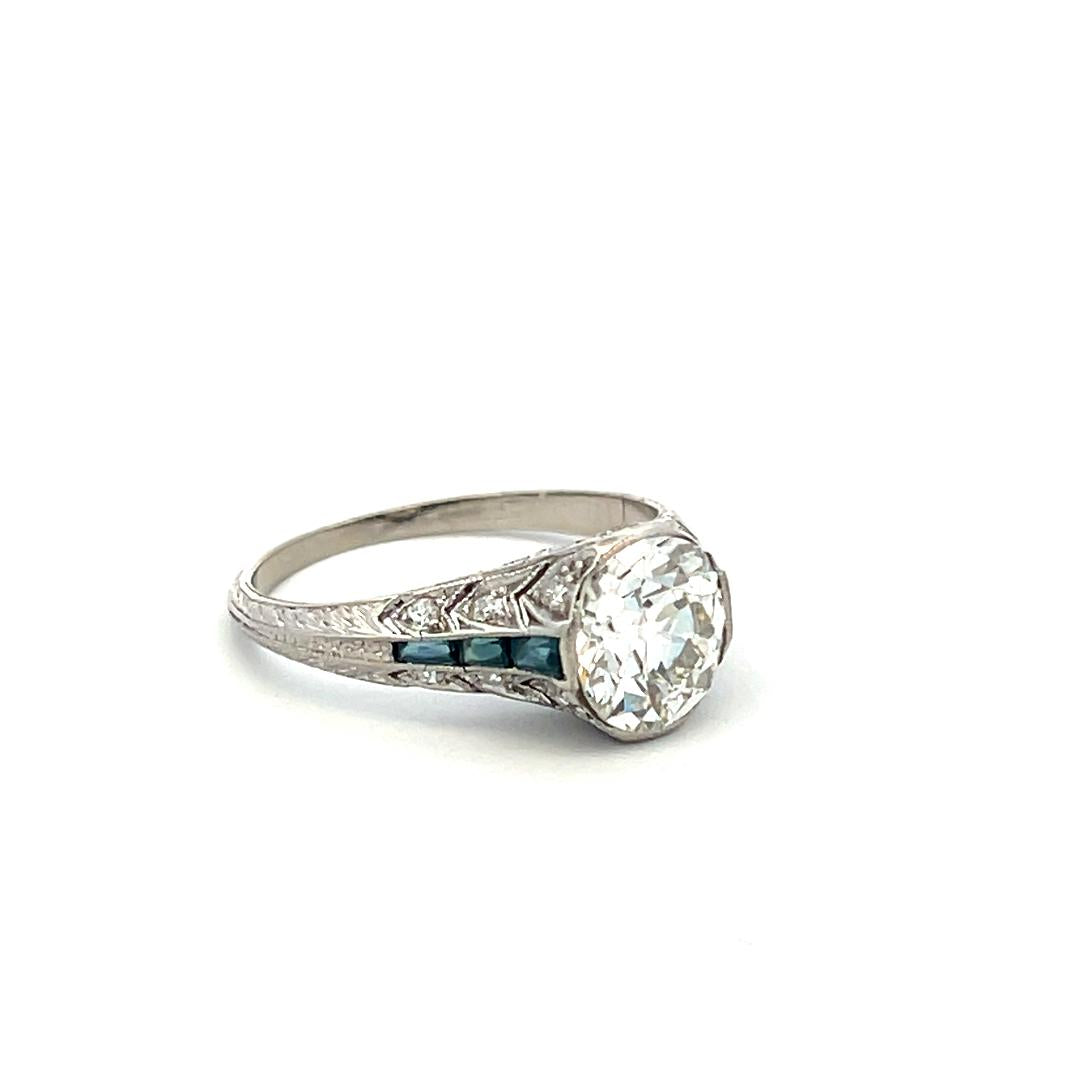 Vintage Platinum Engagement Ring 2.1ct Old European Diamonds and Sapphire GIA