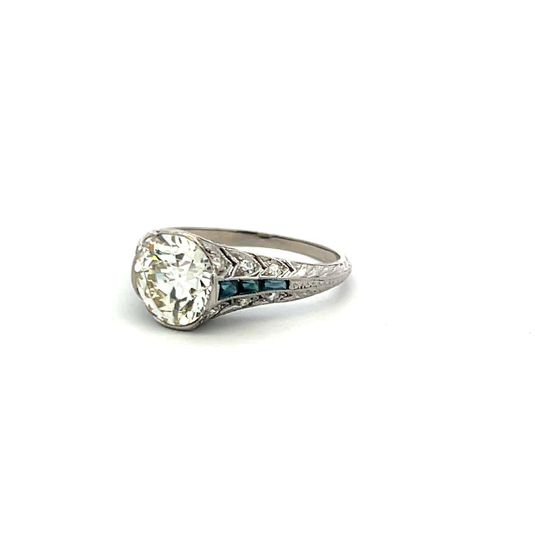 2.09 Carat Old European Cut M SI1 Diamond Platinum Art Deco Ring