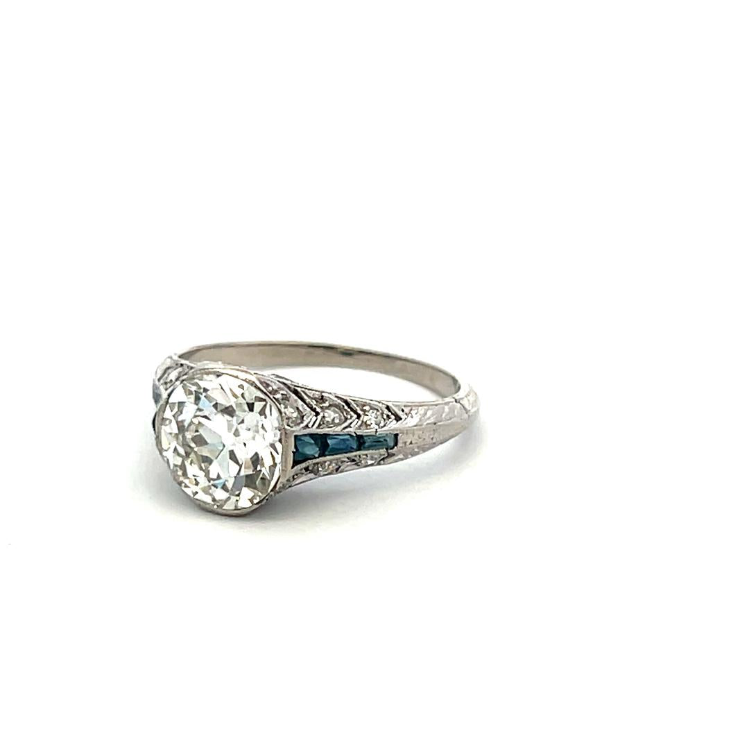 Vintage Platinum Engagement Ring 2.1ct Old European Diamonds and Sapphire GIA