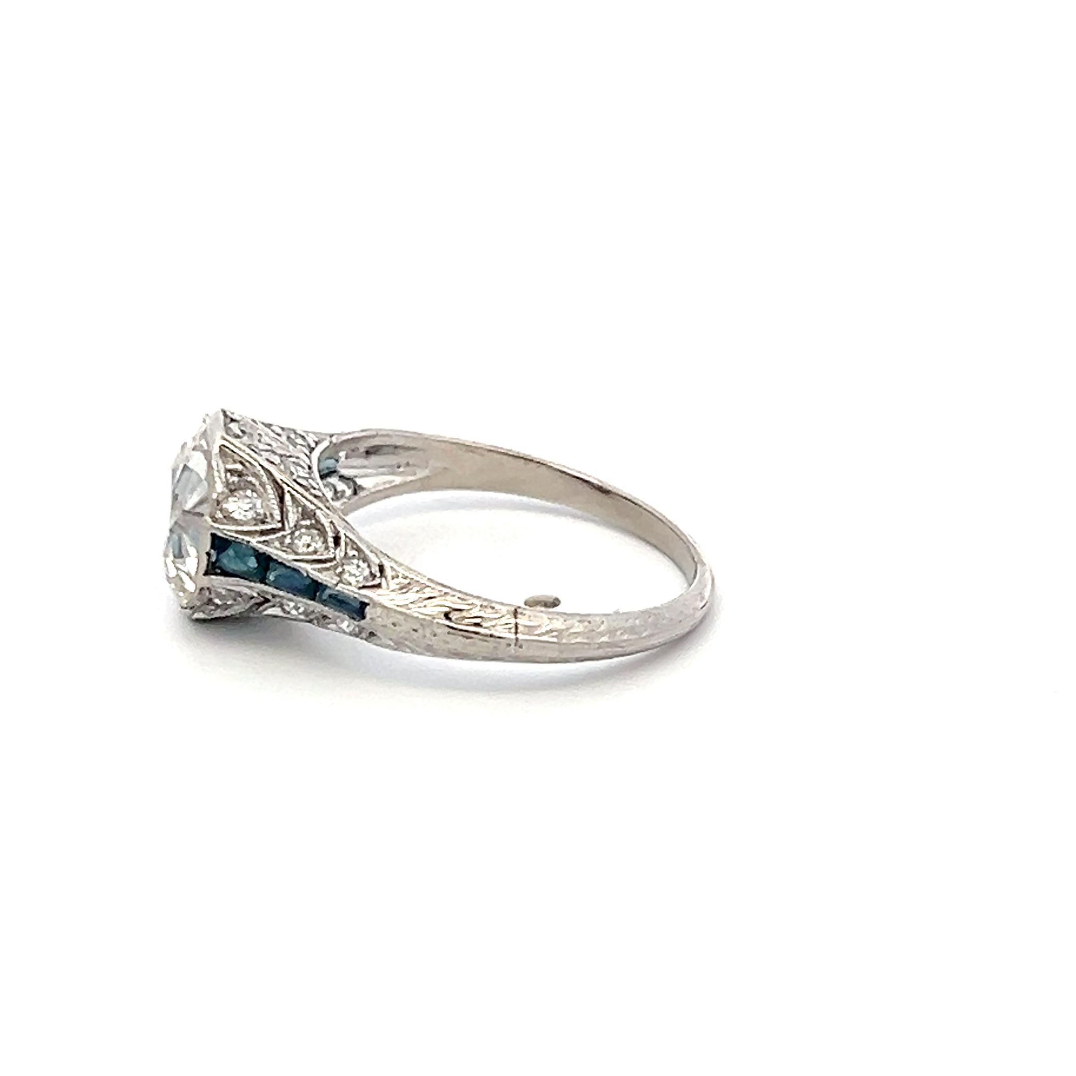 Vintage Platinum Engagement Ring 2.1ct Old European Diamonds and Sapphire GIA