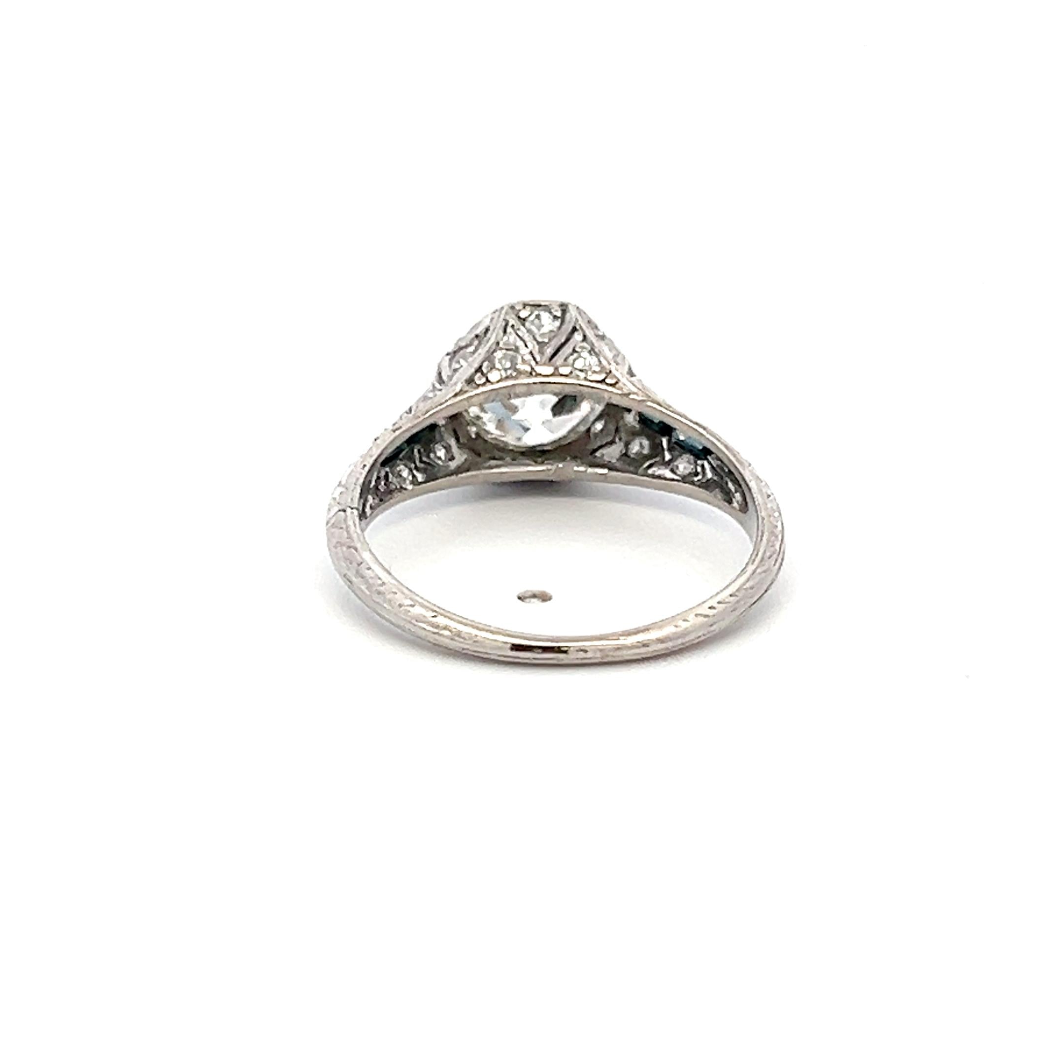 Vintage Platinum Engagement Ring 2.1ct Old European Diamonds and Sapphire GIA