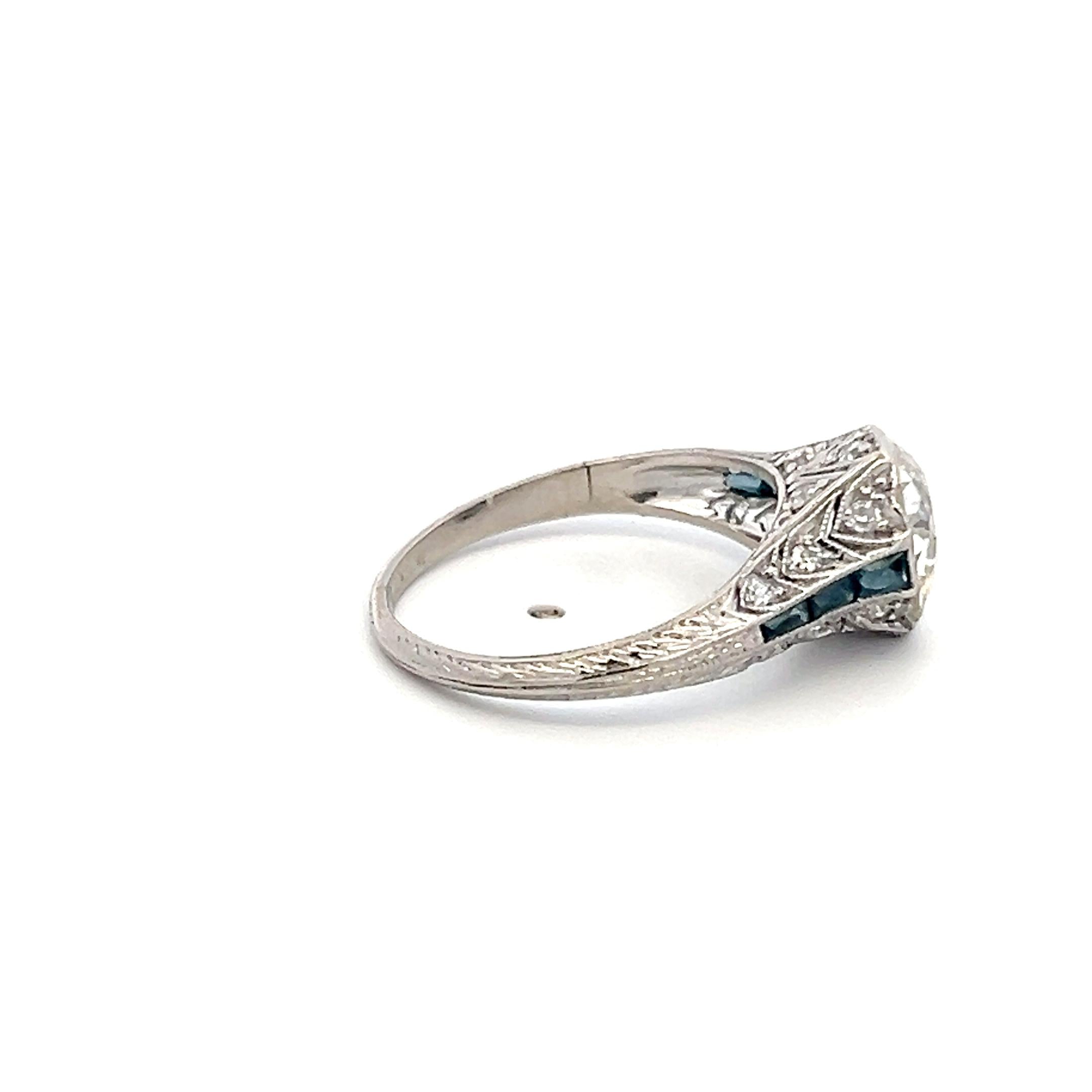 Vintage Platinum Engagement Ring 2.1ct Old European Diamonds and Sapphire GIA